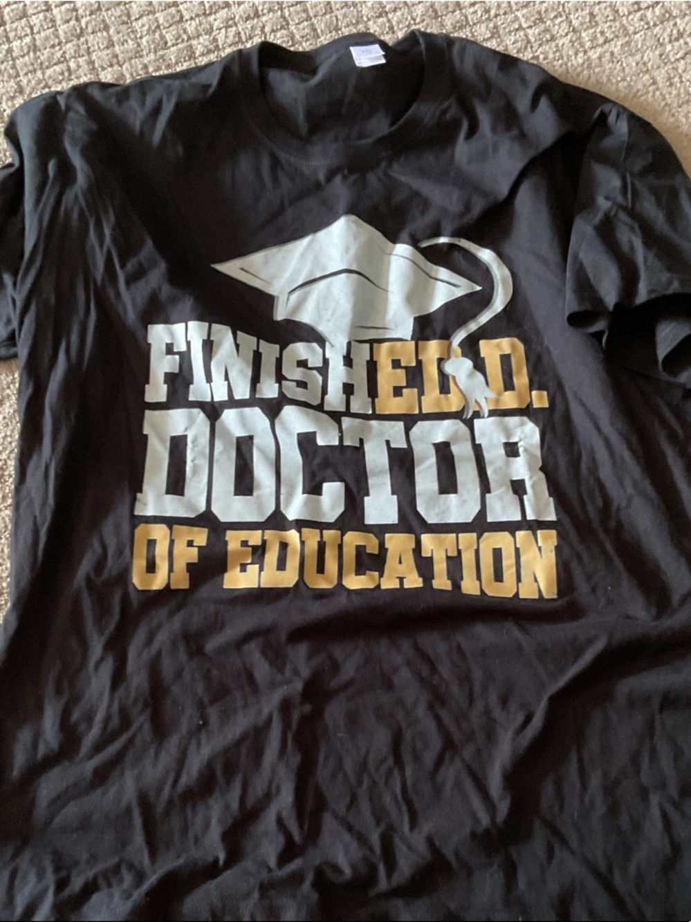 Finished Doctor of Education Kids T‑Shirt – Black with White & Gold Print